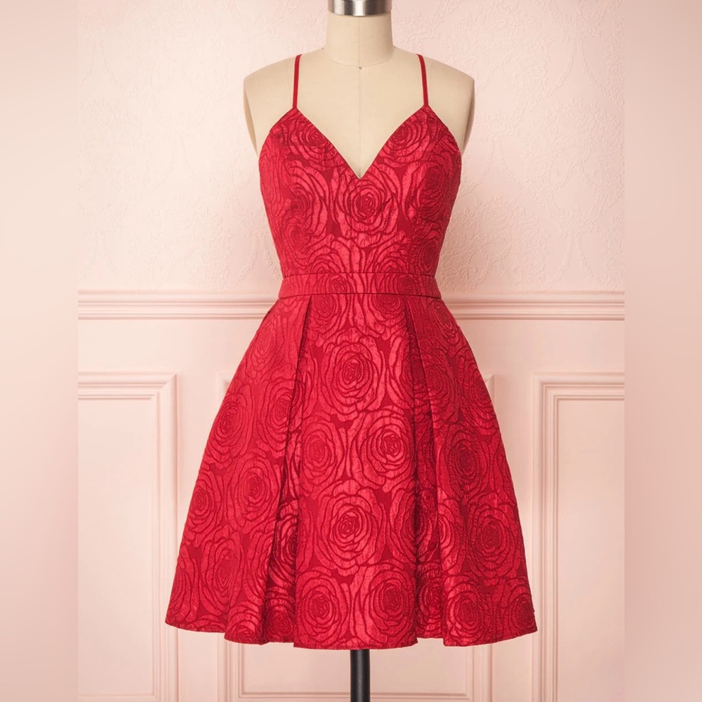 SHEIN Red Rose Pattern Mini Dress